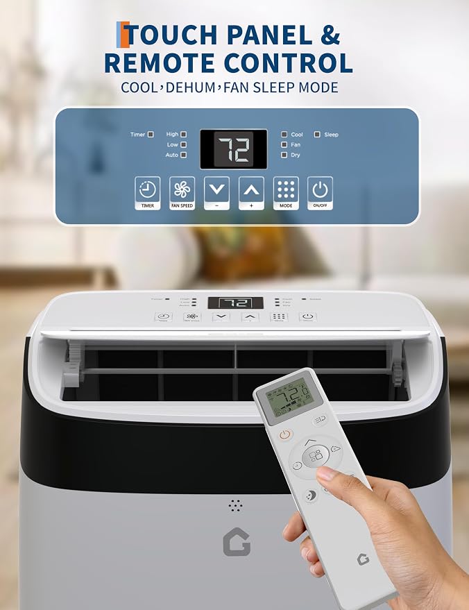 10,000 BTU Portable Air Conditioner with Dehumidifier & Fan, Cools Up to 450 Sq.Ft. Room Air Conditioner, Remote Control