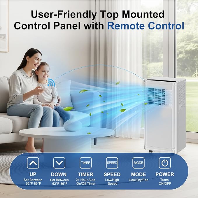 10,000 BTU Portable Air Conditioners, 4-in-1 Portable AC Units with Cooling, Fan & Dehumidifier and Sleep Mode, 24H Timer