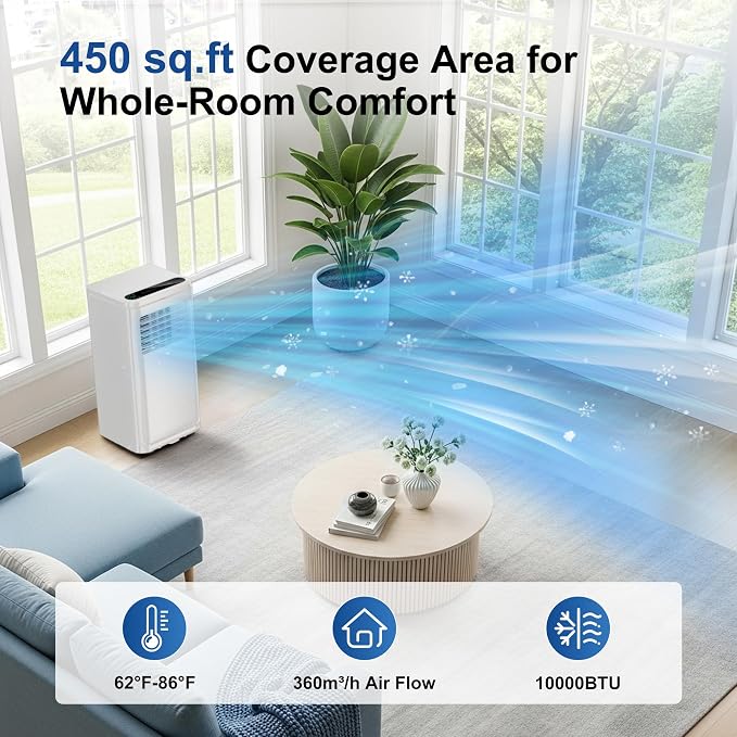 10,000 BTU Portable Air Conditioners, 4-in-1 Portable AC Units with Cooling, Fan & Dehumidifier and Sleep Mode, 24H Timer