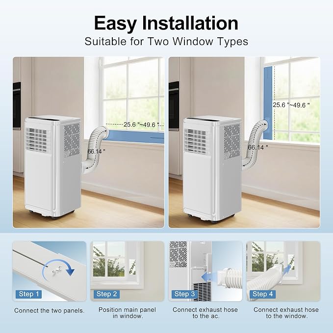 10,000 BTU Portable Air Conditioners, 4-in-1 Portable AC Units with Cooling, Fan & Dehumidifier and Sleep Mode, 24H Timer