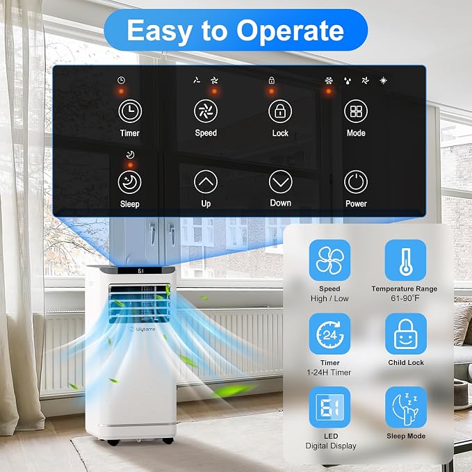 10,000 BTU Portable Air Conditioners for Room Up to 450 Sq.Ft, 4-in-1 Portable AC Unit, Heater, Dehumidifier & Fan with