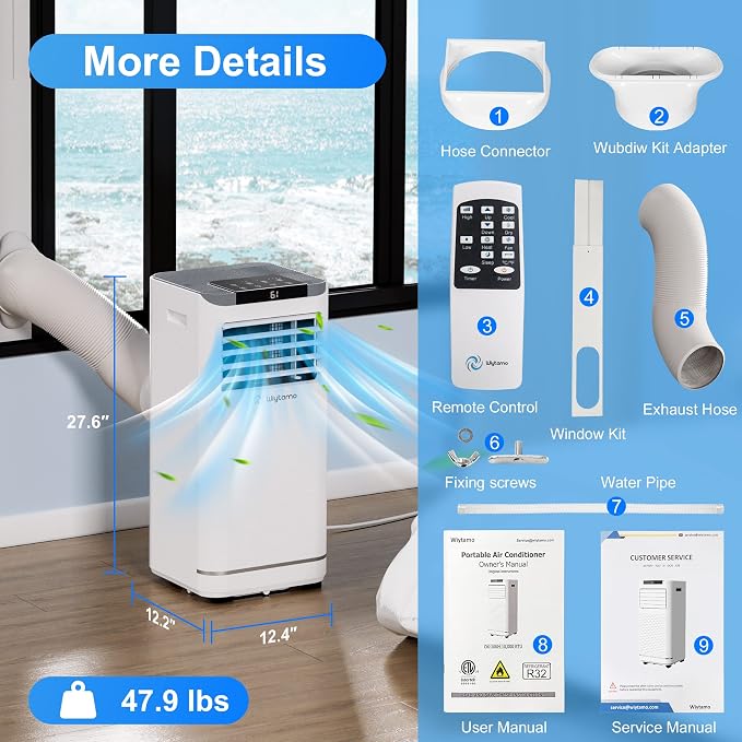 10,000 BTU Portable Air Conditioners for Room Up to 450 Sq.Ft, 4-in-1 Portable AC Unit, Heater, Dehumidifier & Fan with