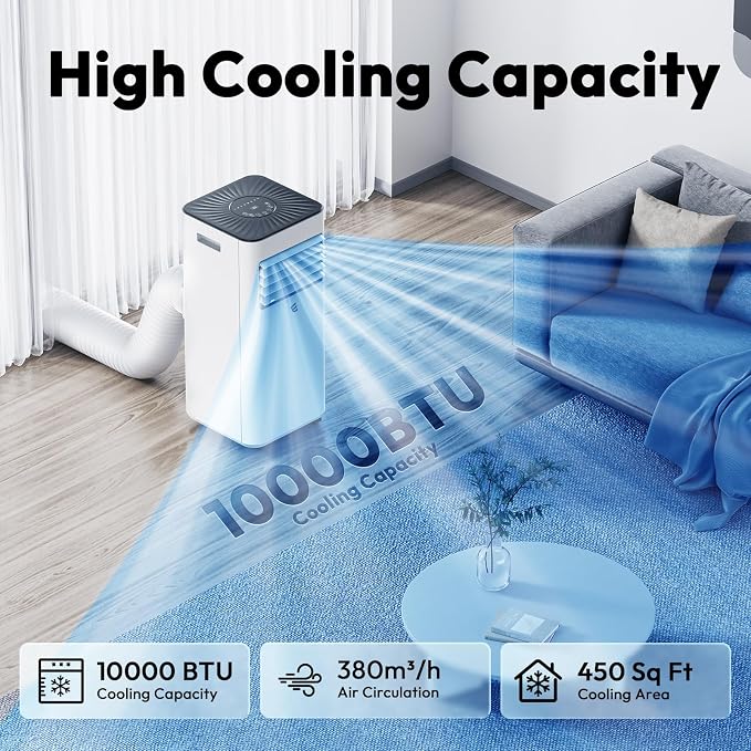 10,000 BTU Portable Air Conditioners, Portable AC With Remote for Room to 450 sq.ft 3 in 1 Air Conditioner With