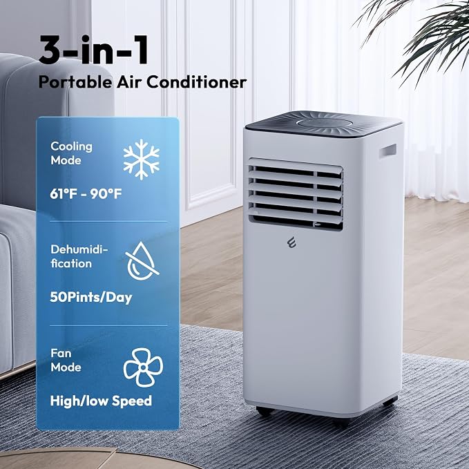 10,000 BTU Portable Air Conditioners, Portable AC With Remote for Room to 450 sq.ft 3 in 1 Air Conditioner With