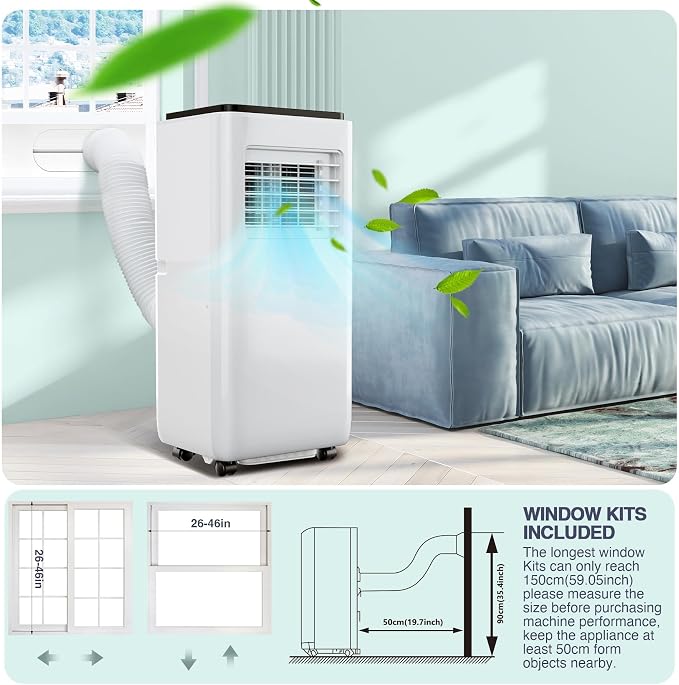 10,000 BTU Portable Air Conditioners, Ultra Quiet Cooling Fan Dehumidifier with 24H Timer & Remote, alternate product view 4