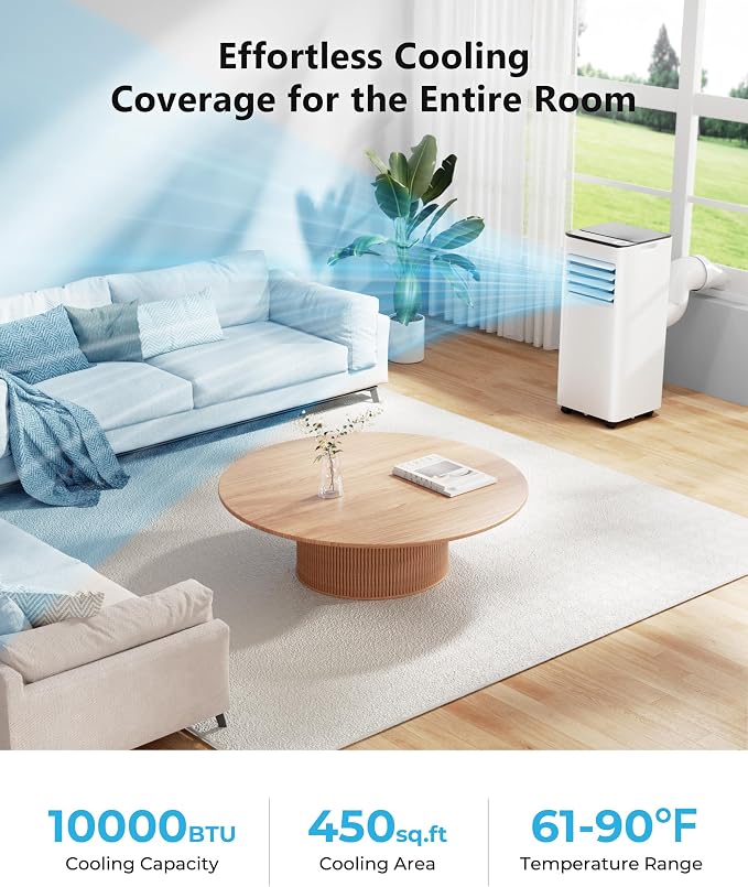 10,000 BTU Portable Air Conditioners Up to 450 sq.ft, 3-1 Standing Smart Cooling AC with Remote, Dehumidifier, Fan, alternate