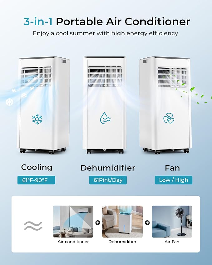 10,000 BTU Portable Air Conditioners Up to 450 sq.ft, 3-1 Standing Smart Cooling AC with Remote, Dehumidifier, Fan, alternate