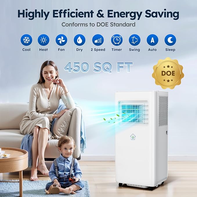10,000 BTU Smart Air Conditioner with Heat, 4 Modes 2 Speeds Portable AC Unit with APP, Fast Cooling/Dehumidifier/Fan
