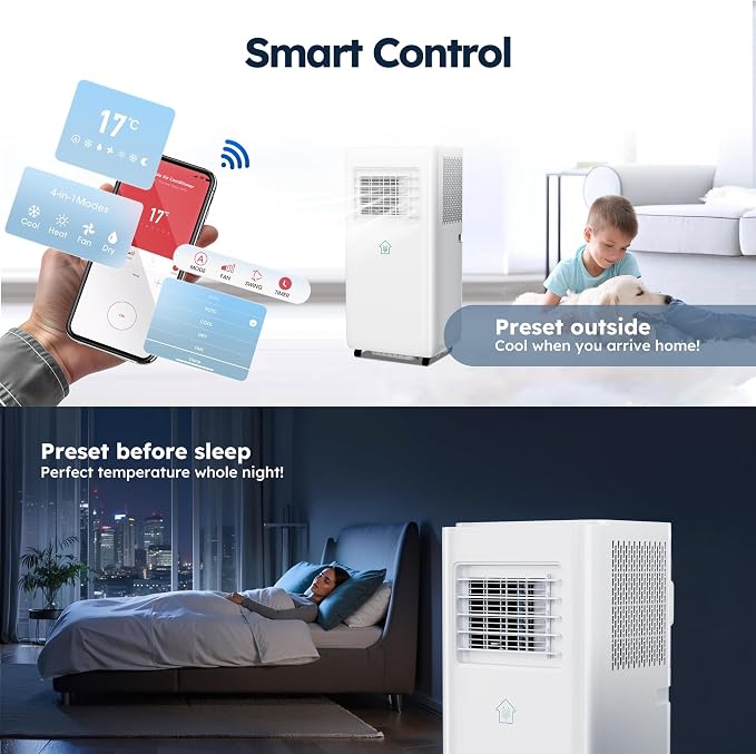 10,000 BTU Smart Air Conditioner with Heat, 4 Modes 2 Speeds Portable AC Unit with APP, Fast Cooling/Dehumidifier/Fan