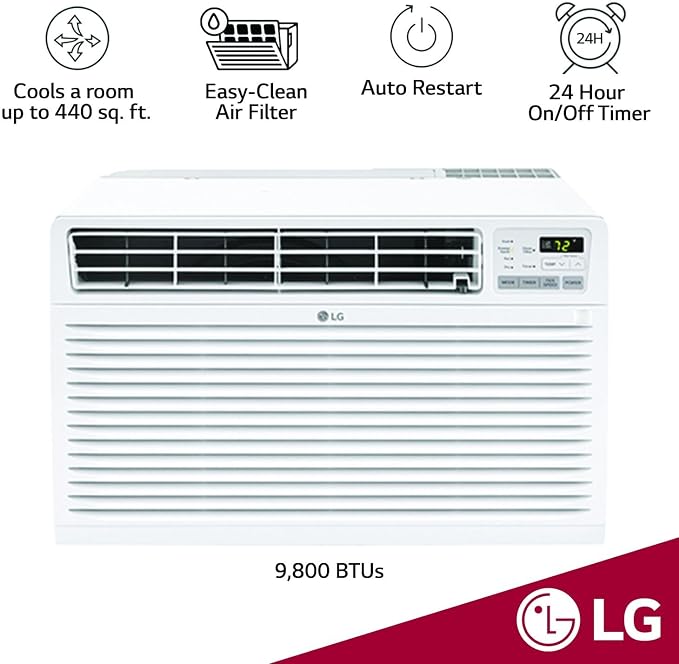 10,000 BTU Through the Wall Air Conditioner, 115V, Cools up to 440 Sq. Ft. for Bedroom, Living Room, Apartment, with Remote