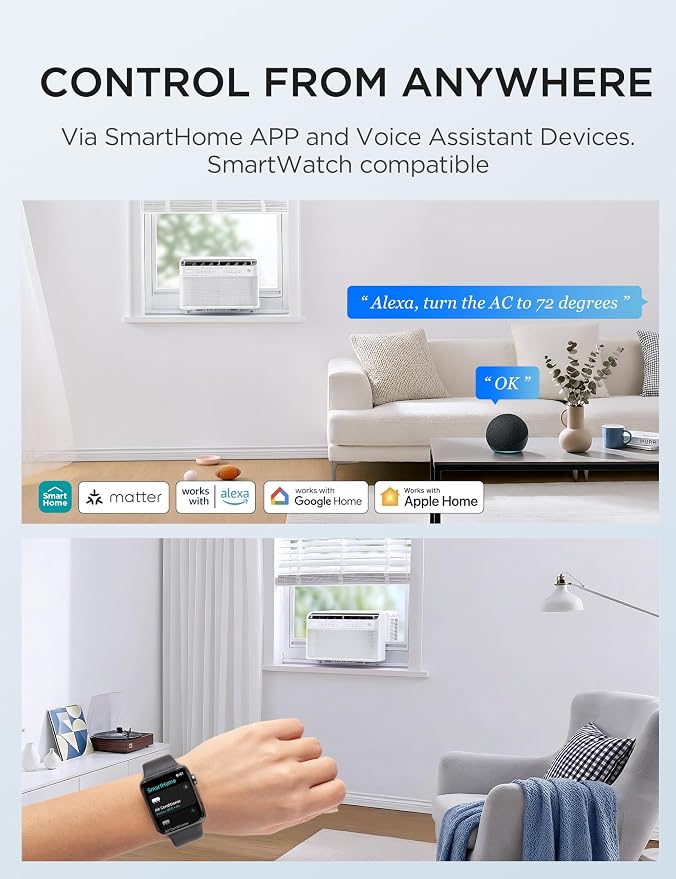 10,000 BTU U Shaped Smart Inverter Window Air Conditioner - Cools 450 Sq Ft, Ultra Quiet with Open Window Flexibility