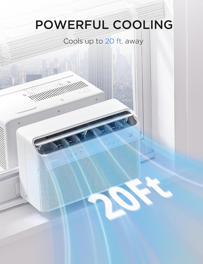 10,000 BTU U Shaped Smart Inverter Window Air Conditioner - Cools 450 Sq Ft, Ultra Quiet with Open Window Flexibility