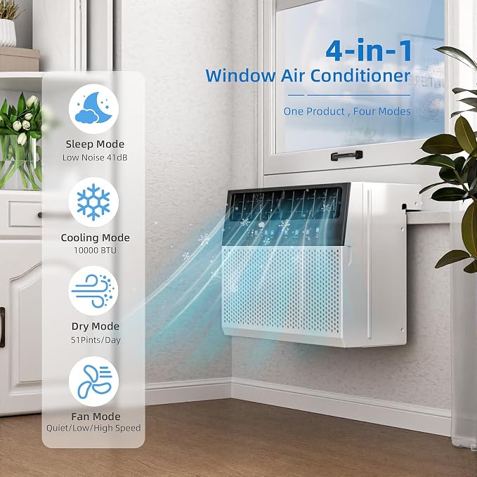 10,000 BTU U-Shaped Window Air Conditioner Unit Cools up to 450 Sq.Ft. with 6 Modes 24H Timer, Ultra Quiet Window AC Units