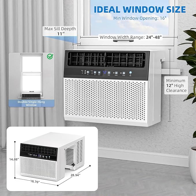 10,000 BTU U-Shaped Window Air Conditioner Unit Cools up to 450 Sq.Ft. with 6 Modes 24H Timer, Ultra Quiet Window AC Units