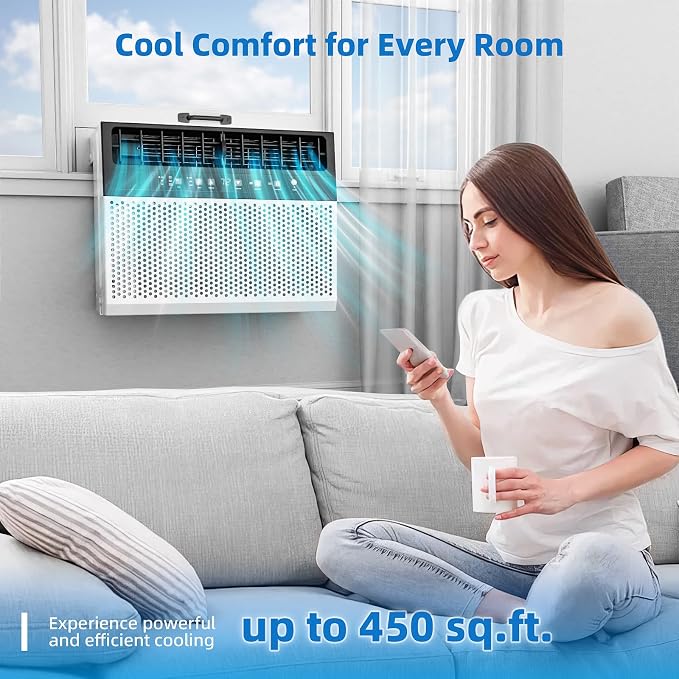 10,000 BTU U-Shaped Window Air Conditioner Unit Cools up to 450 Sq.Ft. with 6 Modes 24H Timer, Ultra Quiet Window AC Units