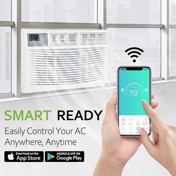 10,000 BTU WiFi Window Air Conditioner, Smart Window AC Unit with Remote, Energy Saving, Easy Install Kit, Cools up to 450