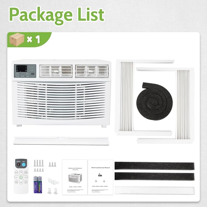 10,000 BTU WiFi Window Air Conditioner, Smart Window AC Unit with Remote, Energy Saving, Easy Install Kit, Cools up to 450