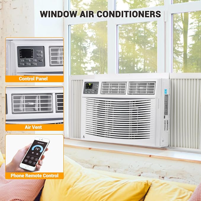 10,000 BTU Window Air Conditioner, Quiet Window Air Conditioner with Smart WIFI Control for 450 Sq. Ft. Room, Cooling/Fan/Dry