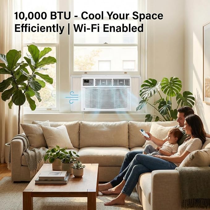10,000 BTU Window Air Conditioner, Quiet Window Air Conditioner with Smart WIFI Control for 450 Sq. Ft. Room, Cooling/Fan/Dry