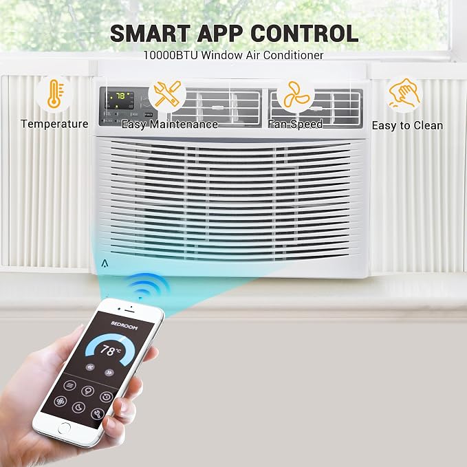 10,000 BTU Window Air Conditioner, Quiet Window Air Conditioner with Smart WIFI Control for 450 Sq. Ft. Room, Cooling/Fan/Dry