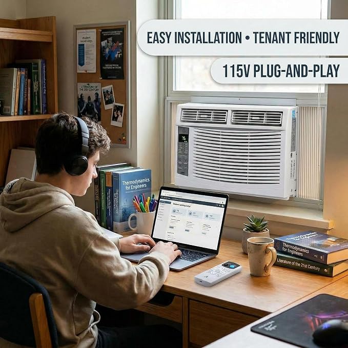 10,000 BTU Window Air Conditioner, Quiet Window Air Conditioner with Smart WIFI Control for 450 Sq. Ft. Room, Cooling/Fan/Dry