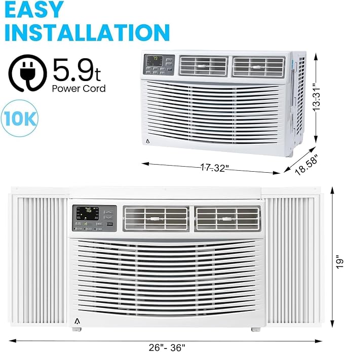 10,000 BTU Window Air Conditioner (Window AC Unit), WiFi Enabled Energy-Saving Window AC with Remote & App Control, Timer & 3