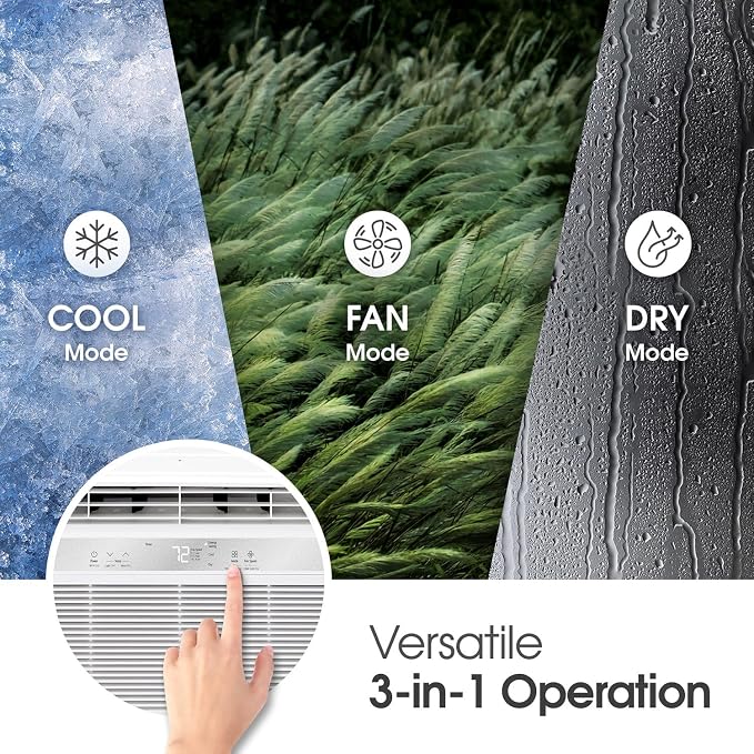 10,000 BTU Window Air Conditioner with Dehumidifier, 115V, Window AC for Medium Rooms up to 450 Sq. Ft., Window Unit AC with