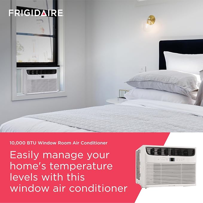 10,000 BTU Window Air Conditioner with Remote Control, Cools Up to 450 Sq. Ft., Quiet Operation, Eco Mode, 3 Fan Speeds, Auto