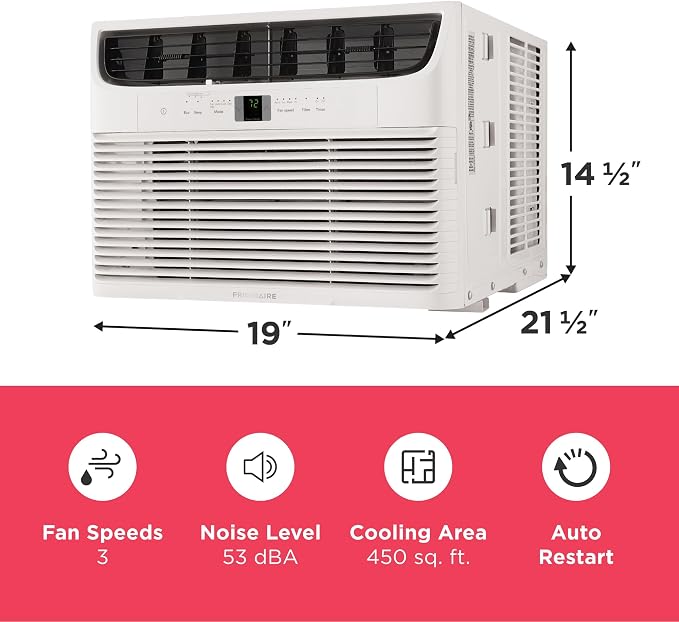 10,000 BTU Window Air Conditioner with Remote Control, Cools Up to 450 Sq. Ft., Quiet Operation, Eco Mode, 3 Fan Speeds, Auto