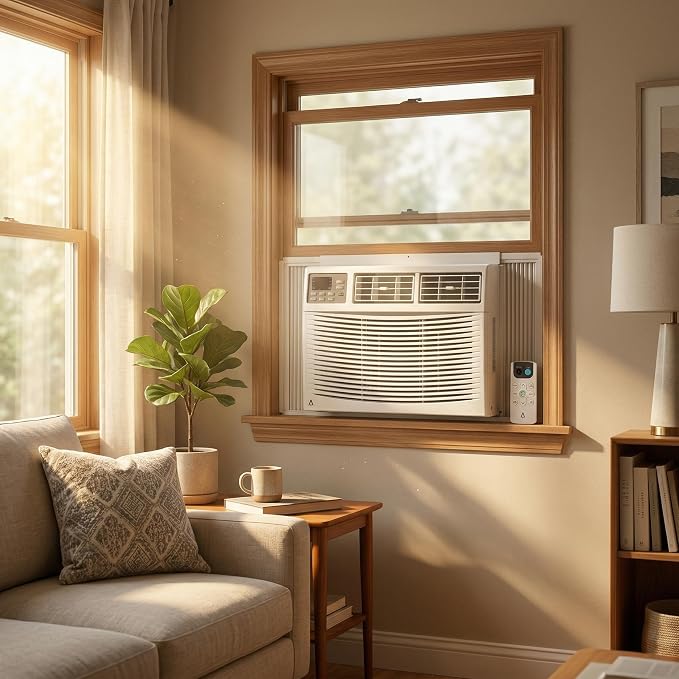10,000 BTU Window Air Conditioner with Smart App & Remote, 3-in-1 Cooling, Cools Up to 500 Sq.Ft, Energy Efficient, 3 Fan