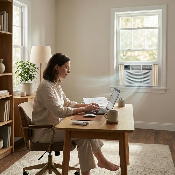 10,000 BTU Window Air Conditioner with Smart App & Remote, 3-in-1 Cooling, Cools Up to 500 Sq.Ft, Energy Efficient, 3 Fan