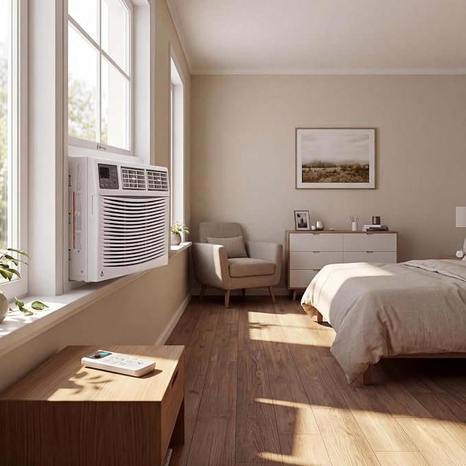 10,000 BTU Window Air Conditioner with Smart App & Remote, 3-in-1 Cooling, Cools Up to 500 Sq.Ft, Energy Efficient, 3 Fan