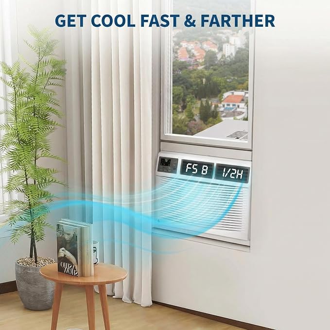 10,000 BTU Window Air Conditioner with Smart App & Remote, 3-in-1 Cooling, Cools Up to 500 Sq.Ft, Energy Efficient, 3 Fan