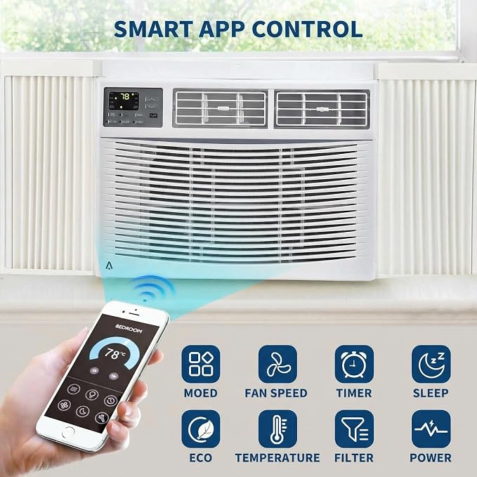 10,000 BTU Window Air Conditioner with Smart App & Remote, 3-in-1 Cooling, Cools Up to 500 Sq.Ft, Energy Efficient, 3 Fan
