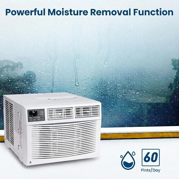 10,000 BTU Window Air Conditioner with Smart App & Remote, 3-in-1 Cooling, Cools Up to 500 Sq.Ft, Energy Efficient, 3 Fan