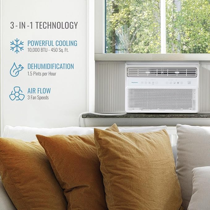 10,000 BTU Window Mounted Inverter Air Conditioner with Quiet, High Efficiency Operation and Remote, Window AC Unit for