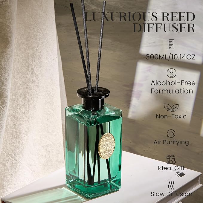 10.14 oz Large Reed Diffuser | Sea Island CottonScent Oil Diffuser with Sticks |Hotel Collection made from natural materials