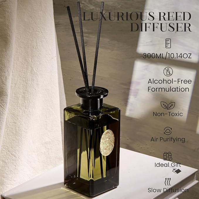 10.14 oz Large Reed Diffuser Set | Bamboo Scent Oil Diffuser with Sticks | Hotel Collection made from natural materials