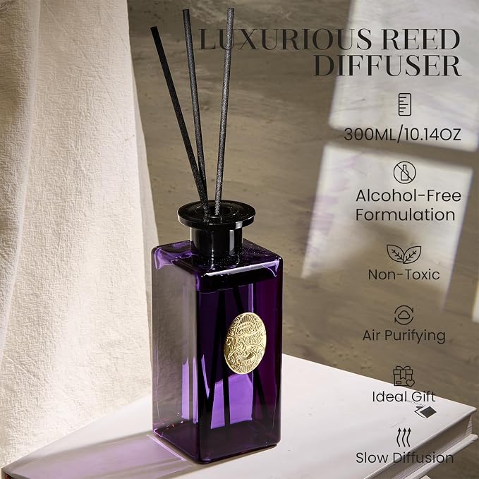 10.14 oz Large Reed Diffuser Set | Lavender Glow Scent Oil Diffuser with Sticks | Hotel Collection made from natural