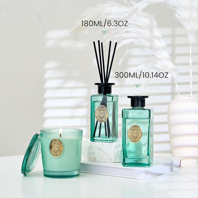 10.14 oz Large Reed Diffuser Set | Linen Breeze Scent Oil Diffuser with Sticks | Hotel Collection made from natural