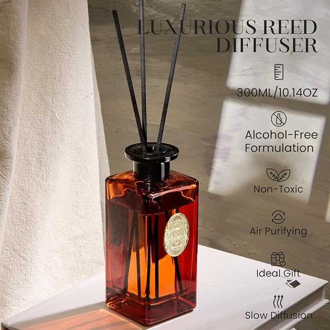 10.14 oz Large Reed Diffuser Set | Magical Oriental Scent Oil Diffuser with Sticks |Hotel Collection made from natural