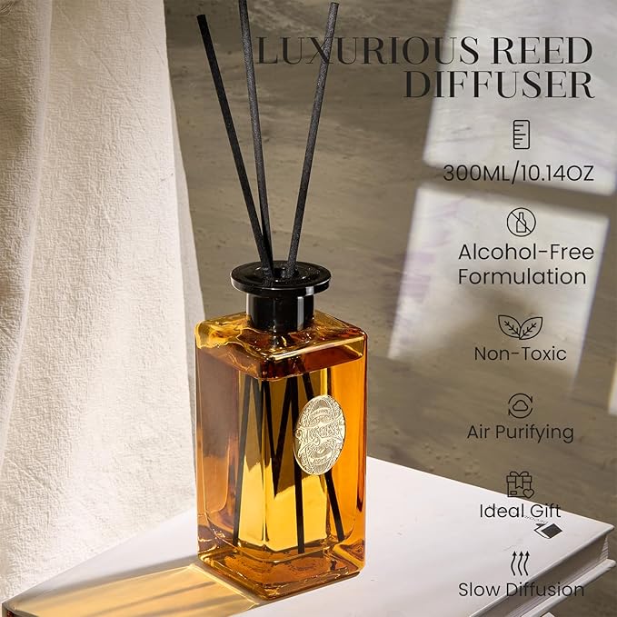 10.14 oz Large Reed Diffuser Set | Neroli Noir Scent Oil Diffuser with Sticks |Hotel Collection made from natural materials