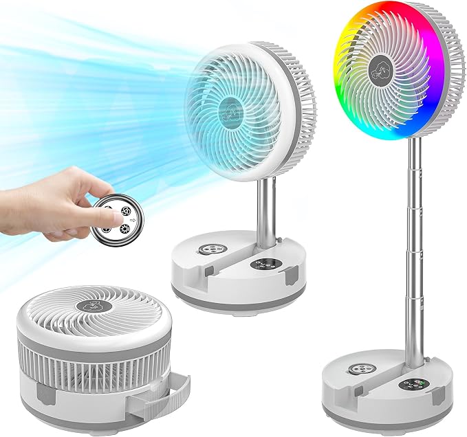 10.43'' Portable Pedestal Standing Fan, 40000mAh 106hrs Rechargeable Oscillating Fan with Remote/1-8H Timer, RGB Lighting