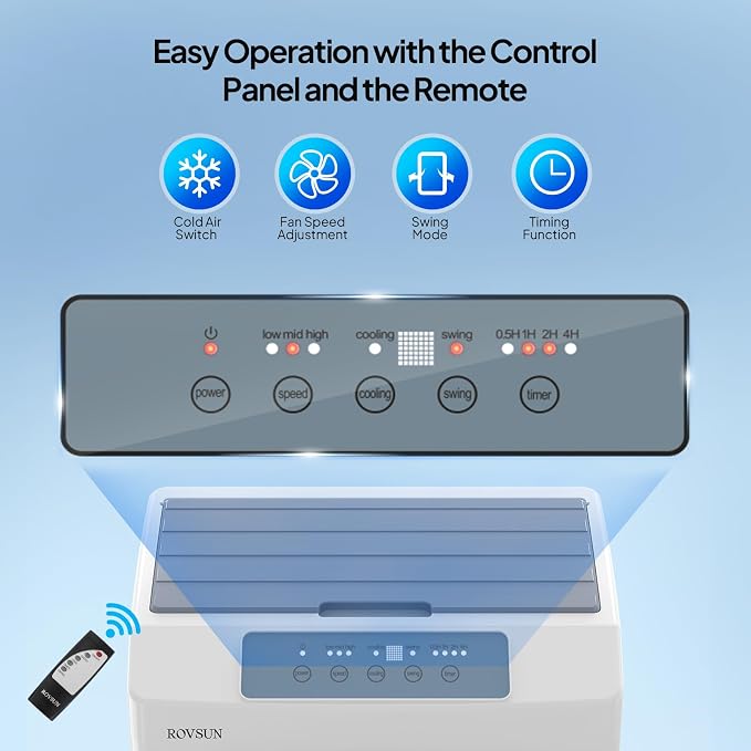 10.5Gal Portable Swamp Cooler, 2600CFM Evaporative Air Cooler with Auto Oscillating, Remote, 3 Speeds, 7.5H Timer & 4 Ice
