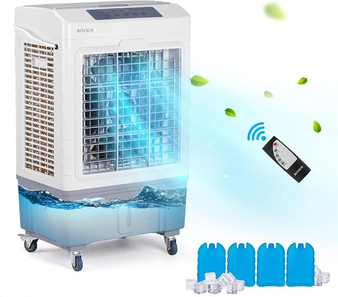 10.5Gallon Evaporative Air Cooler, 2600CFM Portable Swamp Cooler with Remote Control, Oscillation, 3 Speeds, 7.5H Timer & 40L