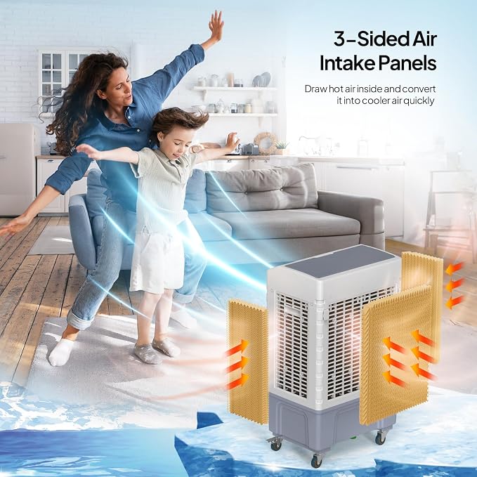10.5Gallon Evaporative Air Cooler, 2600CFM Portable Swamp Cooler with Remote Control, Oscillation, 3 Speeds, 7.5H Timer & 40L