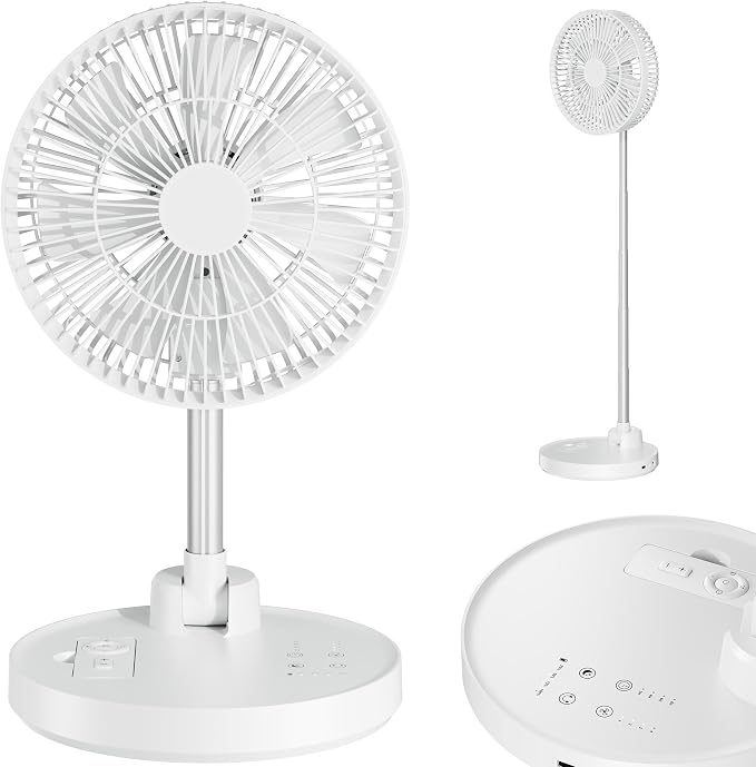 10'' Foldable Oscillating Fan, 20000mAh Rechargeable, Remote & Timer, Height Adjustable Portable Standing Fan, Quiet for