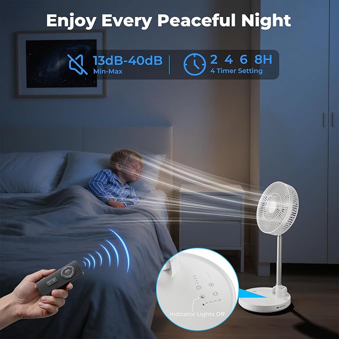 10'' Foldable Oscillating Fan, 20000mAh Rechargeable, Remote & Timer, Height Adjustable Portable Standing Fan, Quiet for