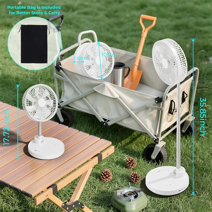 10'' Foldable Oscillating Fan, 20000mAh Rechargeable, Remote & Timer, Height Adjustable Portable Standing Fan, Quiet for