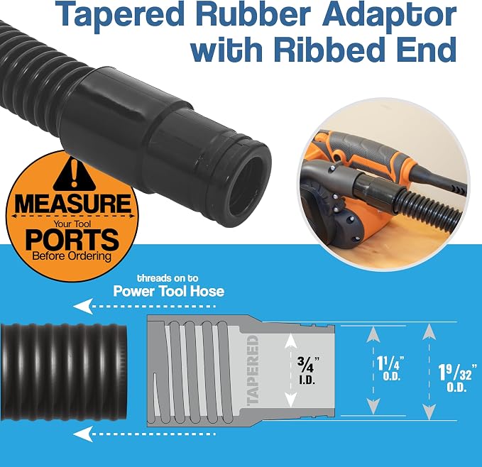 10 Foot Long Dust Collection Power Tool Hose Kit for Multiple Types/Brands of Power Tools and Work Shop Vacuums with Threaded